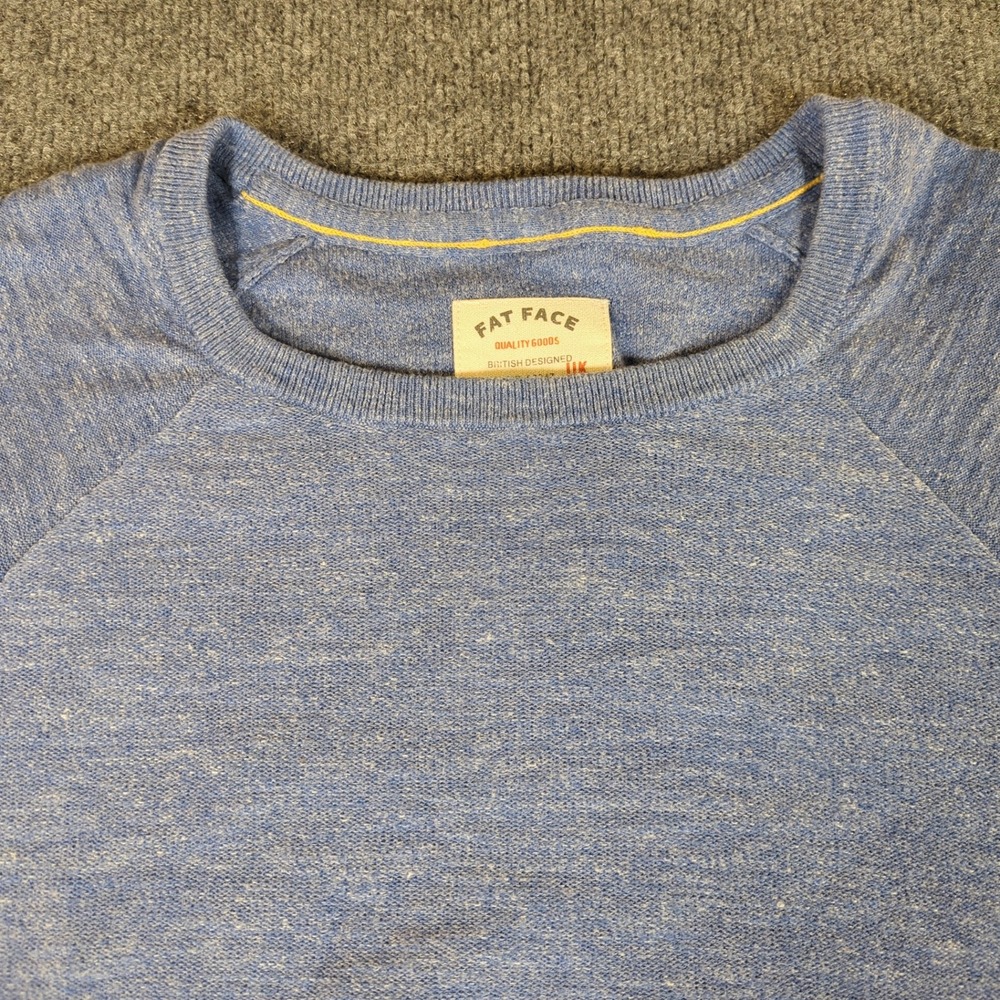 Fat Face Mens XXL Blu-Lapis Blue Cotton Raglan Crew Neck Sweater 942158